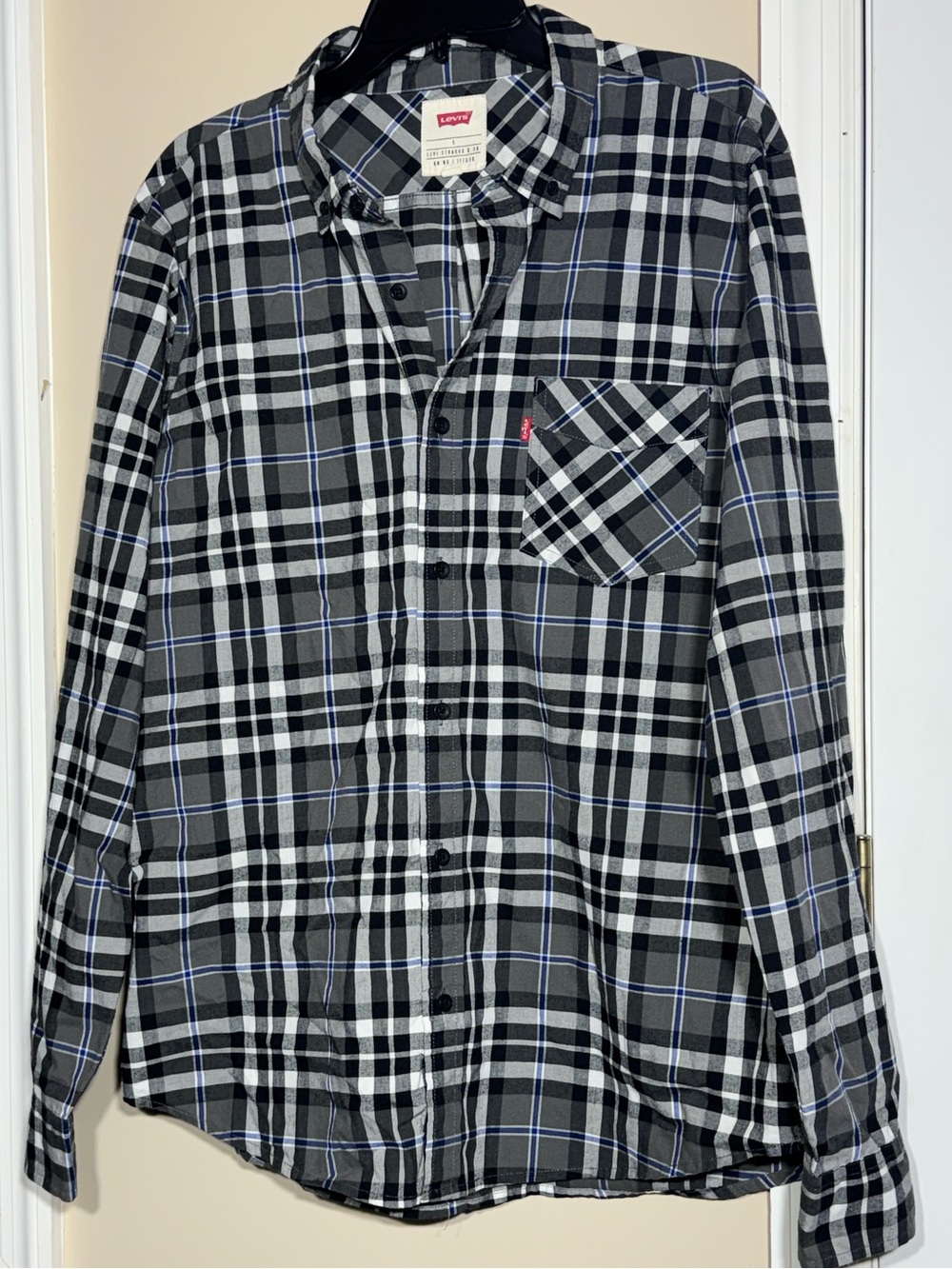 Levi's Men's Black & Gray Royal Blue Plaid Button-Up Shirt Red Tab. Mens Large